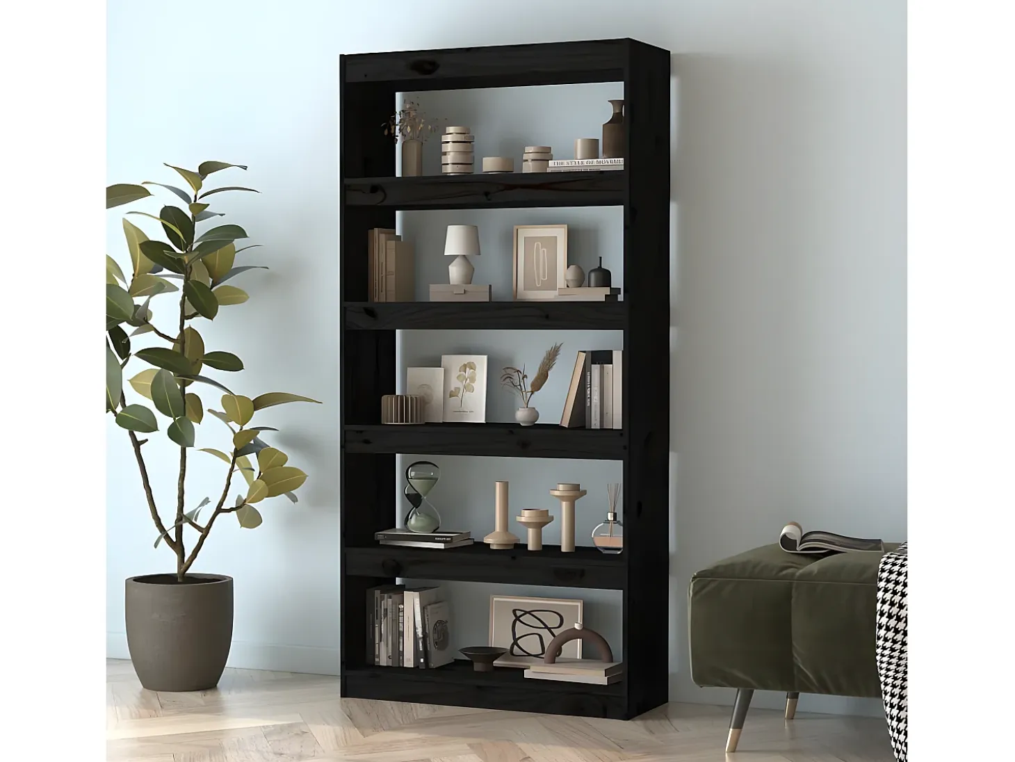 Estantería/divisor de espacios madera pino negro 80x30x167,4 cm