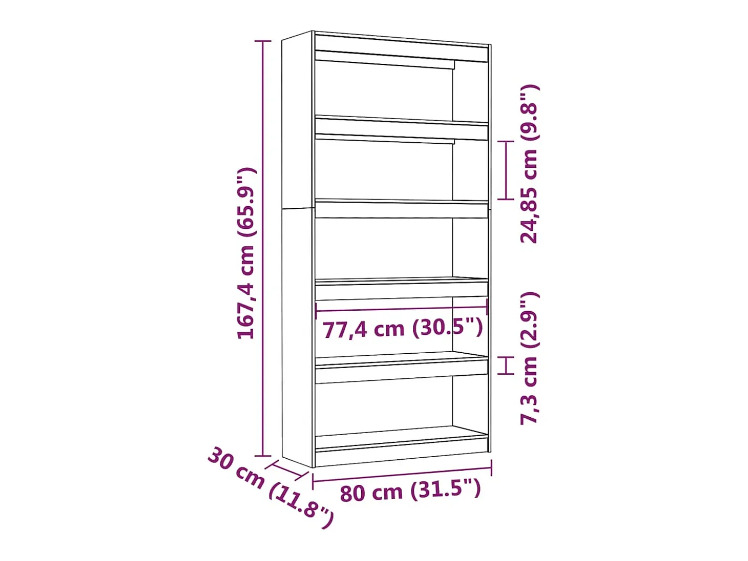 Estantería/divisor de espacios madera pino negro 80x30x167,4 cm