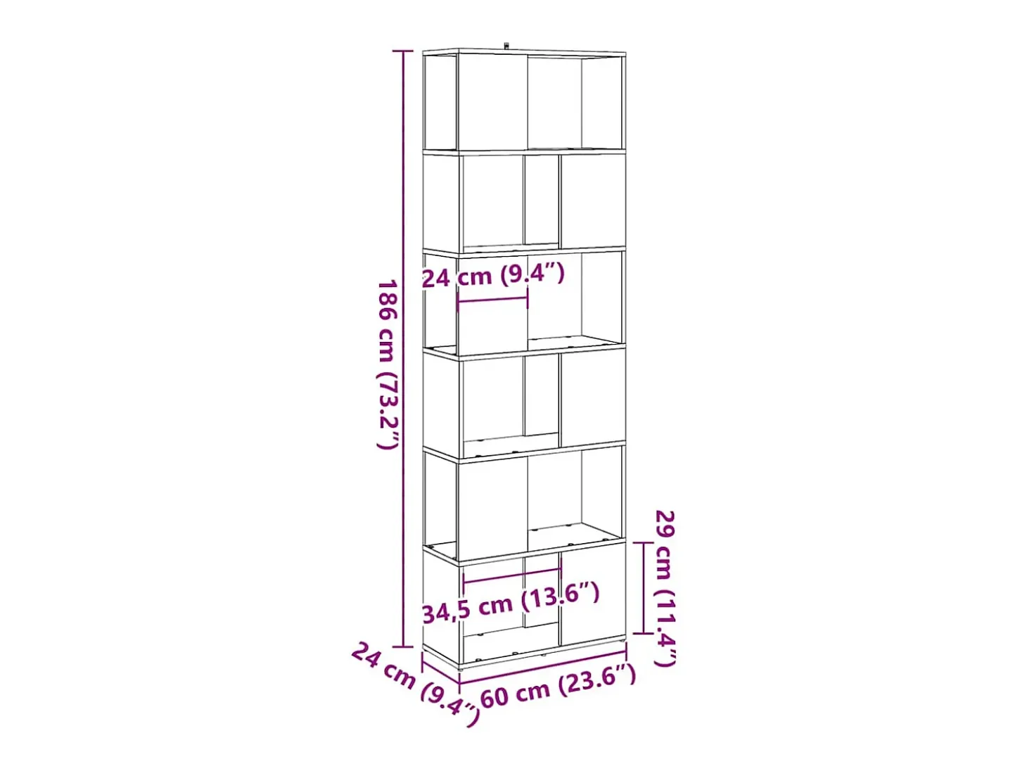 Estantería/divisor de espacios roble artisan 60x24x186 cm