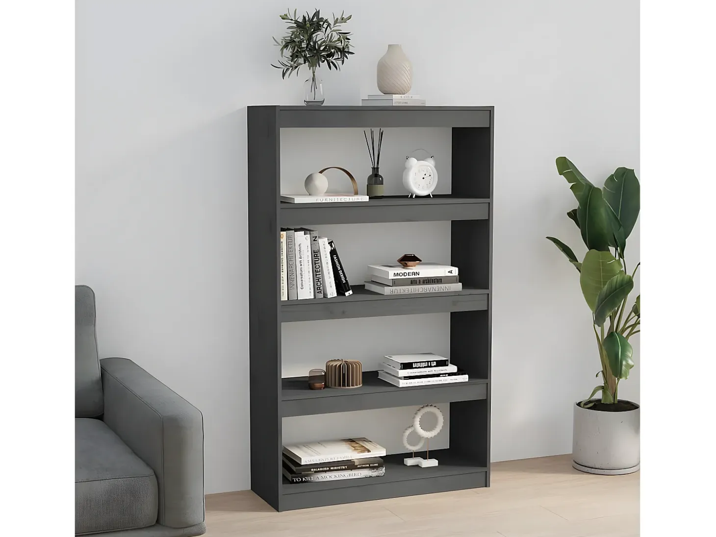 Estantería/divisor de espacios madera pino gris 80x30x135,5 cm