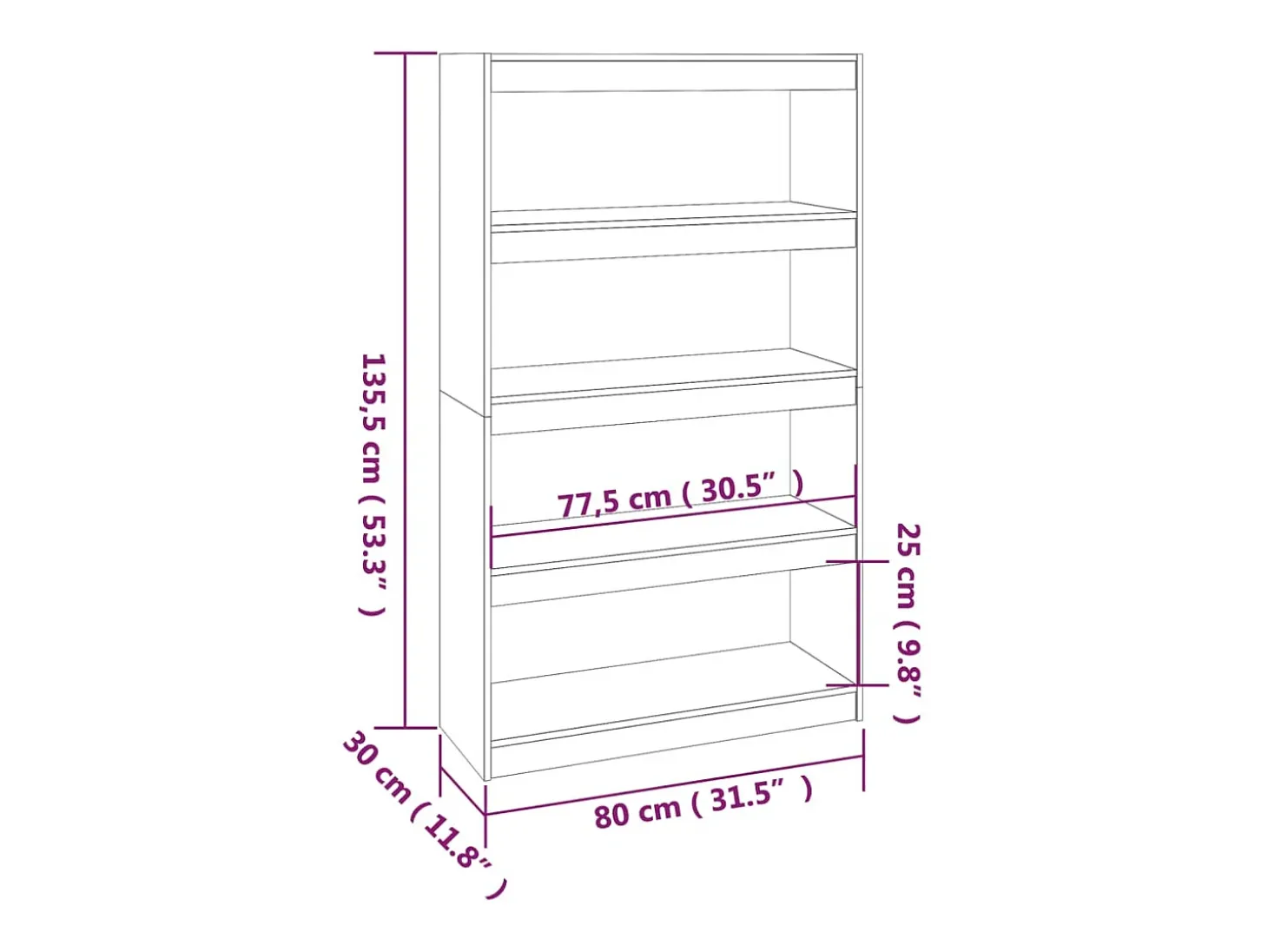 Estantería/divisor de espacios madera pino gris 80x30x135,5 cm