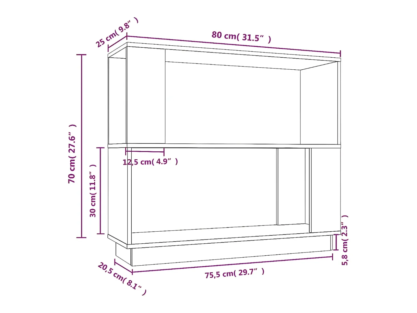 Estantería/divisor de espacios madera maciza pino 80x25x70 cm