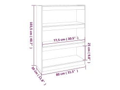 Estantería/divisor de espacios madera pino negro 80x30x103,5 cm