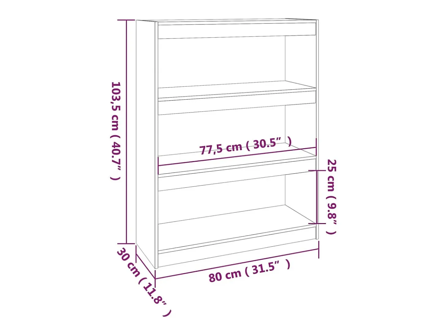 Estantería/divisor de espacios madera pino negro 80x30x103,5 cm