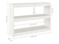 Estantería/divisor de espacios madera pino blanco 100x30x71,5 cm