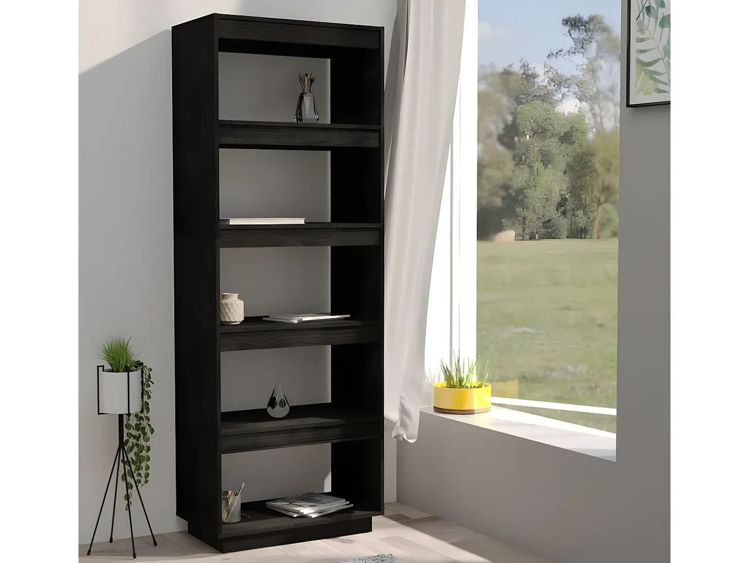 Estantería/divisor de espacios madera pino negro 60x35x167 cm
