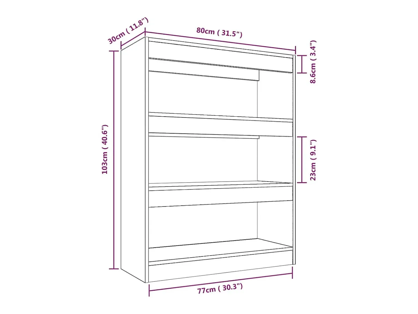 Estantería/divisor madera contrachapada negro 80x30x103 cm