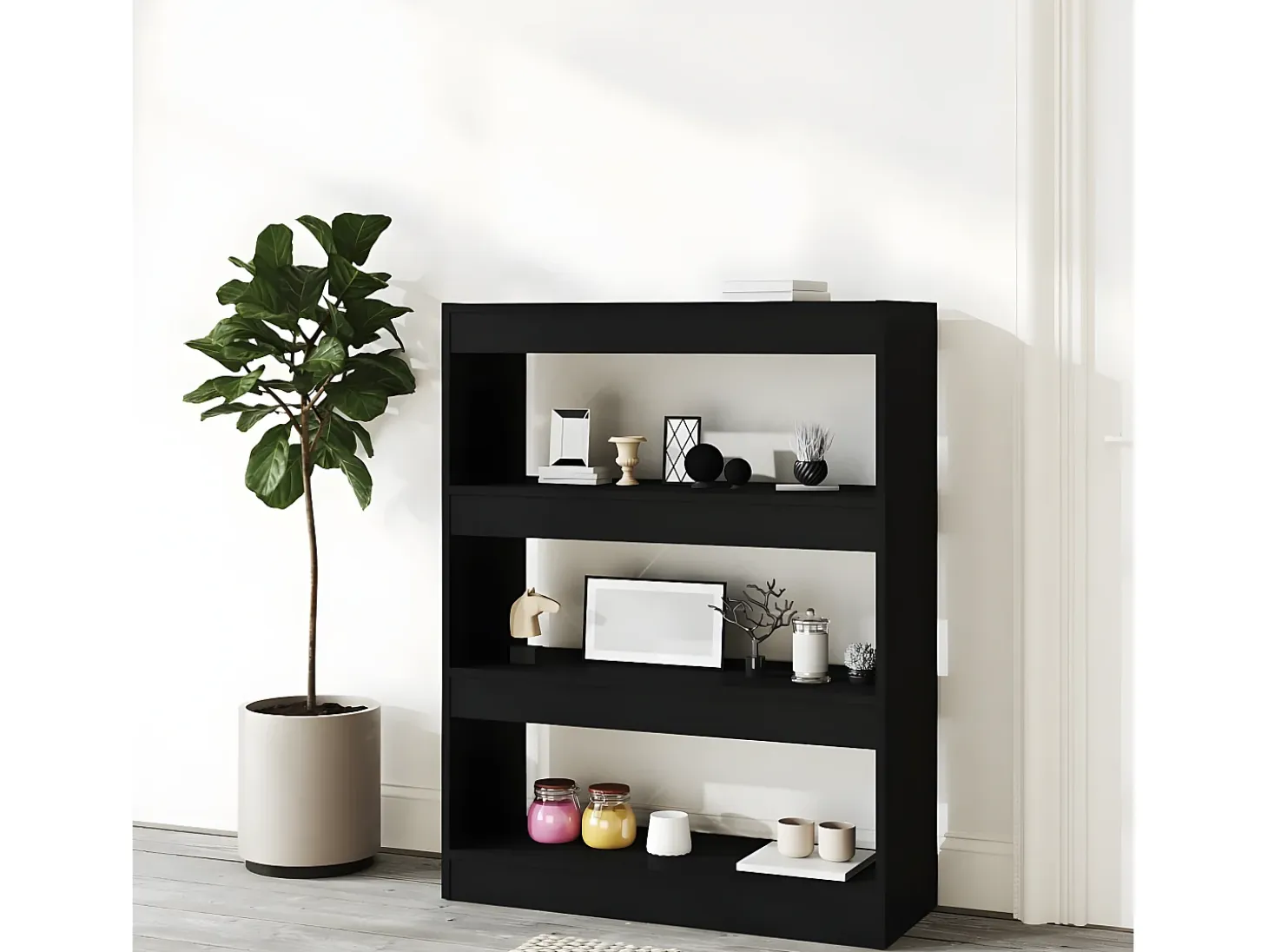 Estantería/divisor madera contrachapada negro 80x30x103 cm