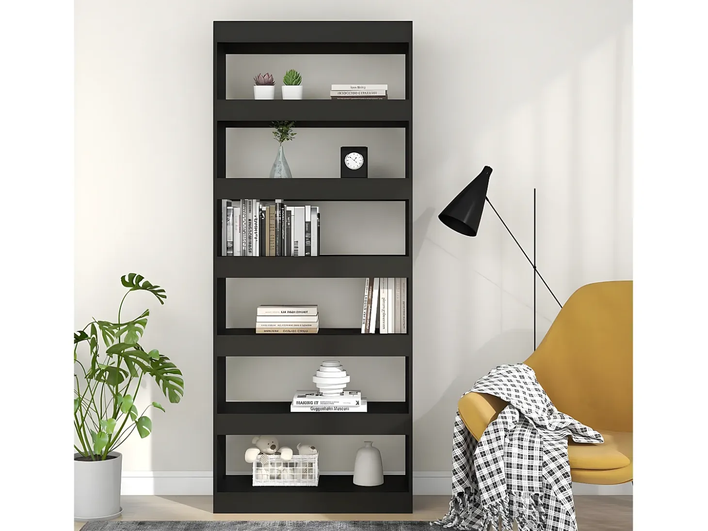 Estantería/divisor madera de ingeniería negro 80x30x198 cm