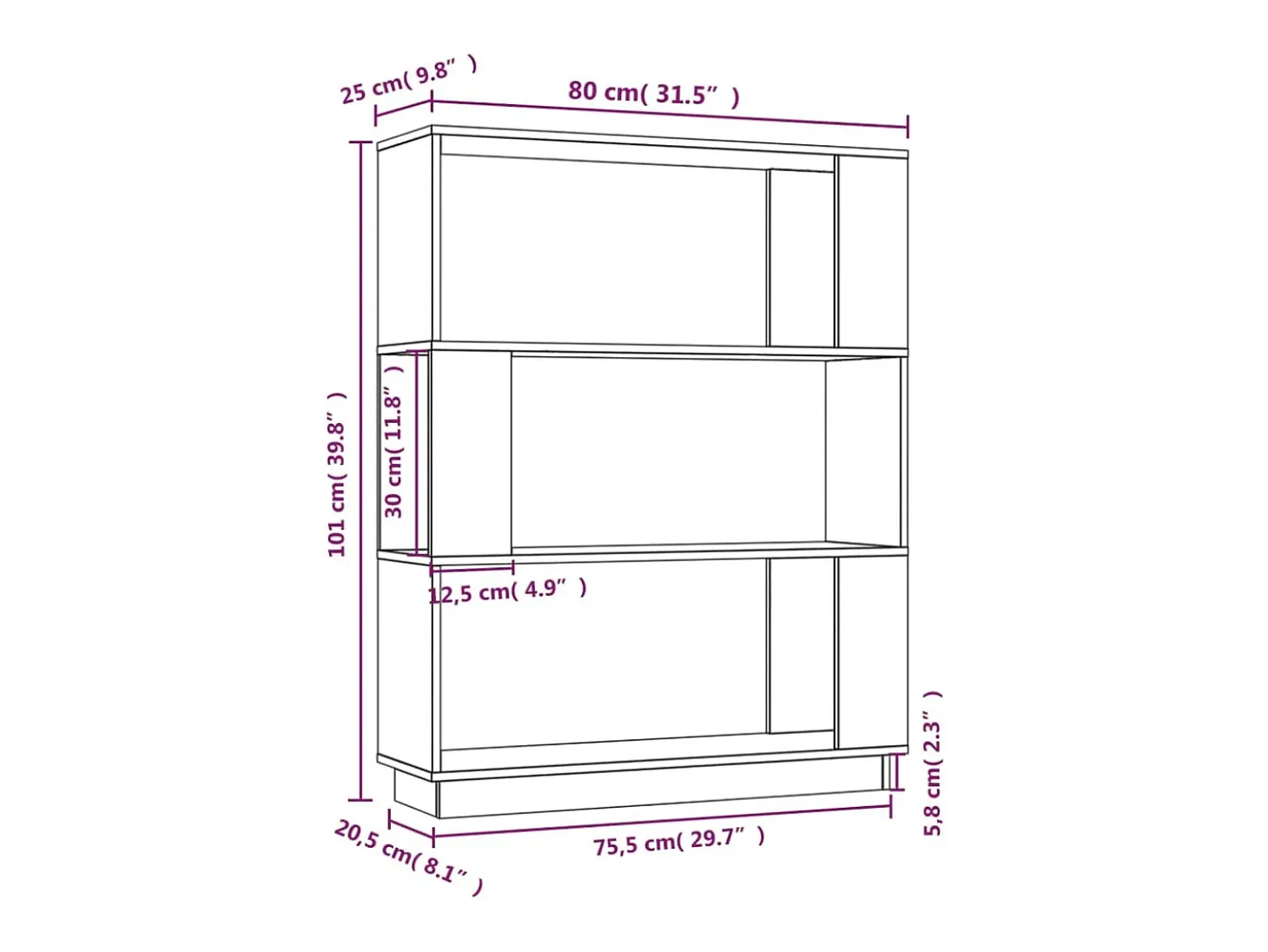 Estantería/divisor madera de pino marrón miel 80x25x101 cm