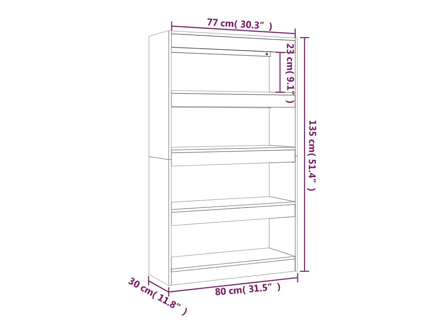 Estantería/divisor madera ingeniería roble ahumado 80x30x135 cm
