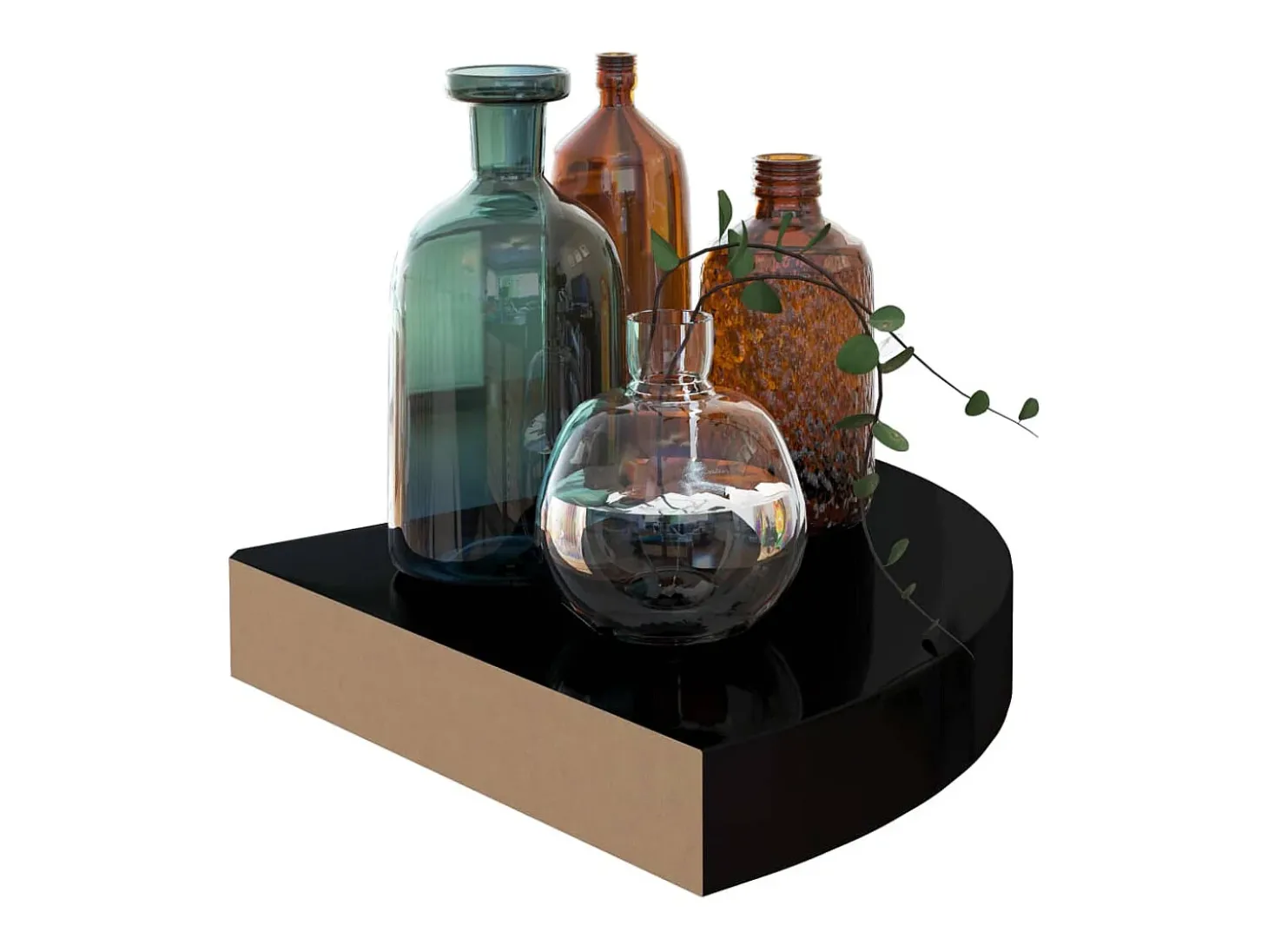 Estantes de esquina flotantes (2 unidades), negro brillante, 25 x 25 x 3,8 cm, MDF