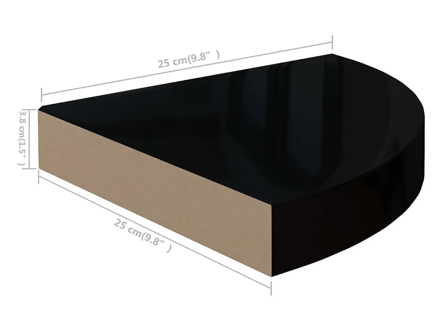 Estantes de esquina flotantes (2 unidades), negro brillante, 25 x 25 x 3,8 cm, MDF