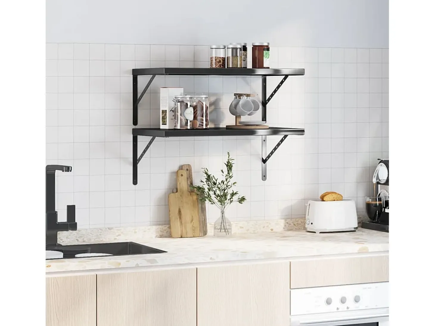 Estantes de pared 2 uds acero inoxidable negro 75x40x3 cm ES567538
