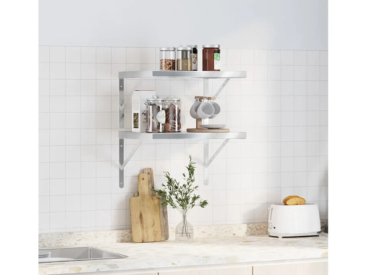 Estantes de pared 2 uds acero inoxidable plateado 50x40 cm ES886142