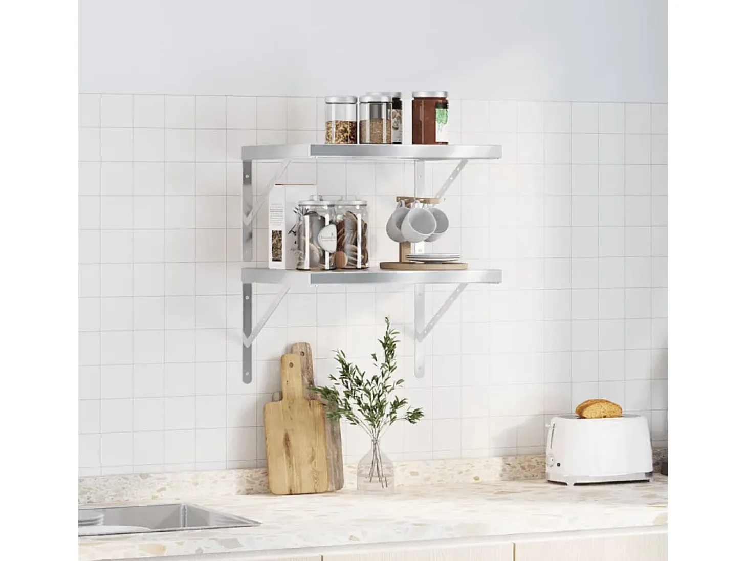 Estantes de pared 2 uds acero inoxidable plateado 50x40x3 cm ES188184