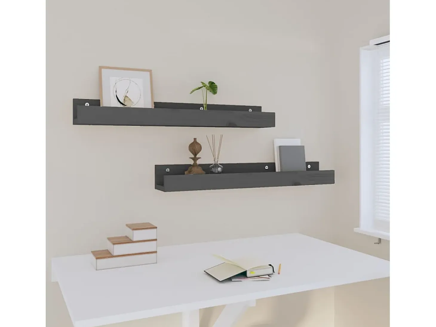 Estantes de pared 2 uds Gris 80x12x9 cm Madera maciza de pino