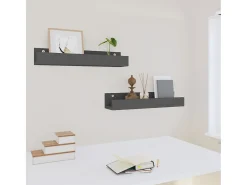 Estantes de pared 2 uds Gris 50x12x9 cm Madera maciza de pino