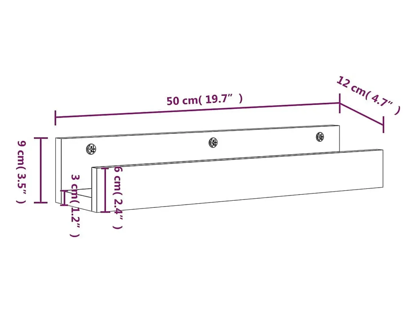 Estantes de pared 2 uds Gris 50x12x9 cm Madera maciza de pino