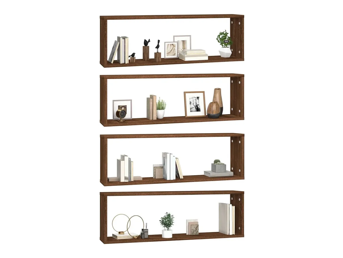 Estantes de pared cúbicos 4 piezas Roble marrón 80x15x26,5 cm