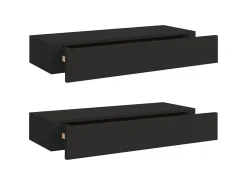 Estantes de pared con cajón 2 uds MDF negro 60x23,5x10 cm ES53211