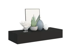 Estantes de pared con cajón 2 uds MDF negro 60x23,5x10 cm ES53211