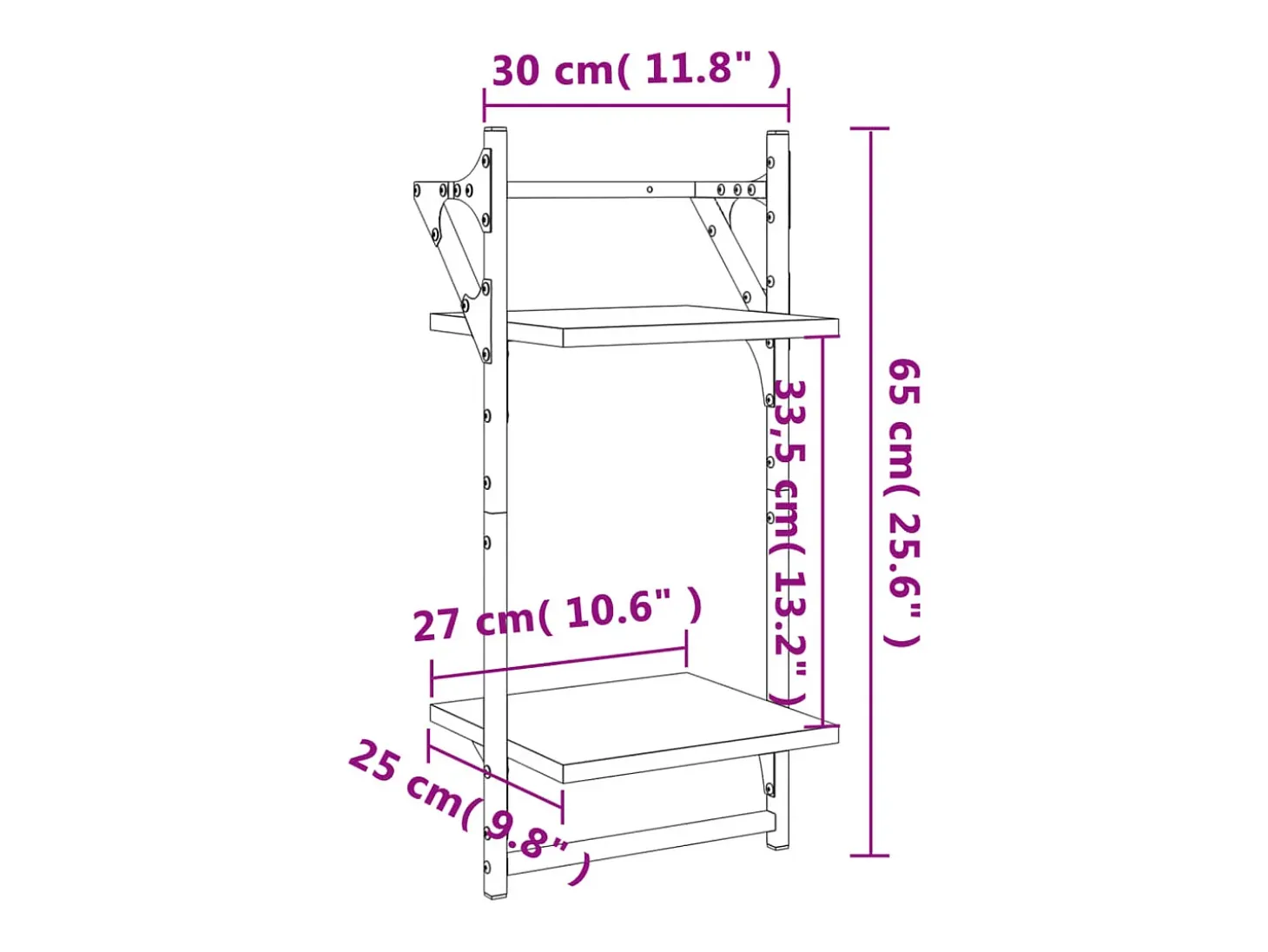 Estantes de pared de 2 niveles con barras, 2 piezas, color marrón roble