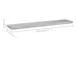 Estantes de pared flotantes 4 piezas gris hormigón 120x23,5x3,8cm MDF