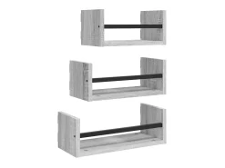 Estantes pared con barras 3 pzas madera ingeniería gris Sonoma ES27734