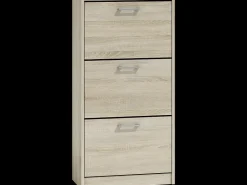 FANO - Zapatero de estilo moderno - 116x60x28 cm - Zapatero 3 puertas 6 nichos - Mueble recibidor - Aspecto madera