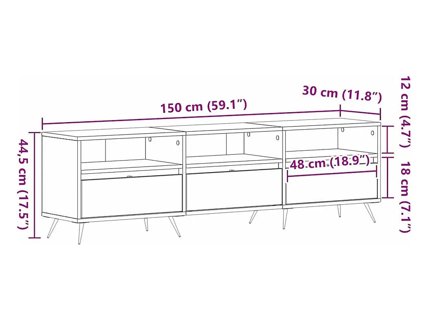 Gabinete de TV Madera vieja 150 x 30 x 44.5 cm