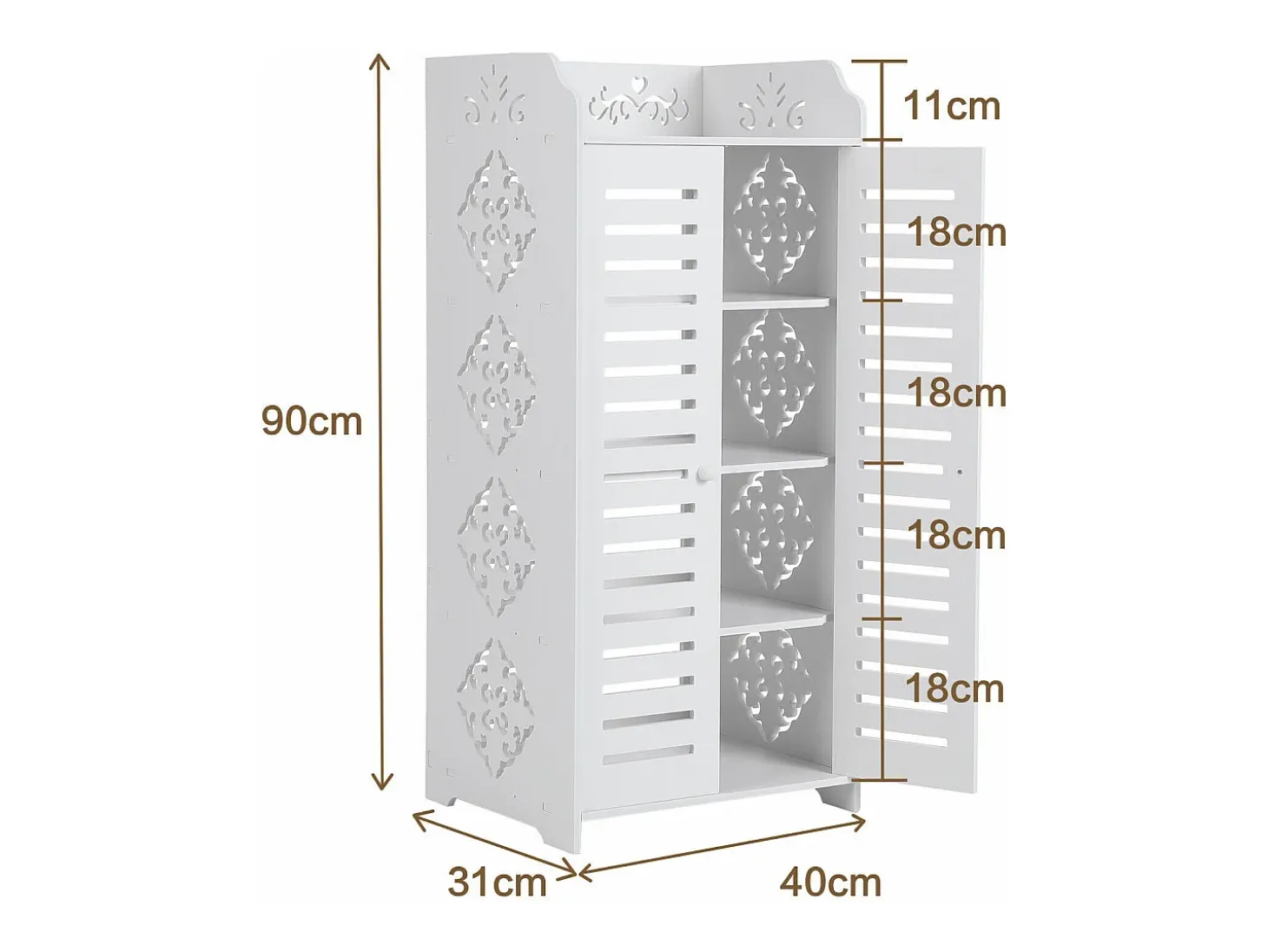 Gabinete de zapato 5 estantes, gabinete de zapato de entrada de 2 puertas, diseño de patrones de corte, 40x31x90cm, blanco