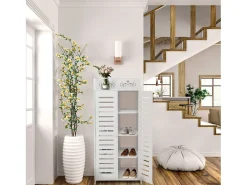Gabinete de zapato 5 estantes, gabinete de zapato de entrada de 2 puertas, diseño de patrones de corte, 40x31x90cm, blanco