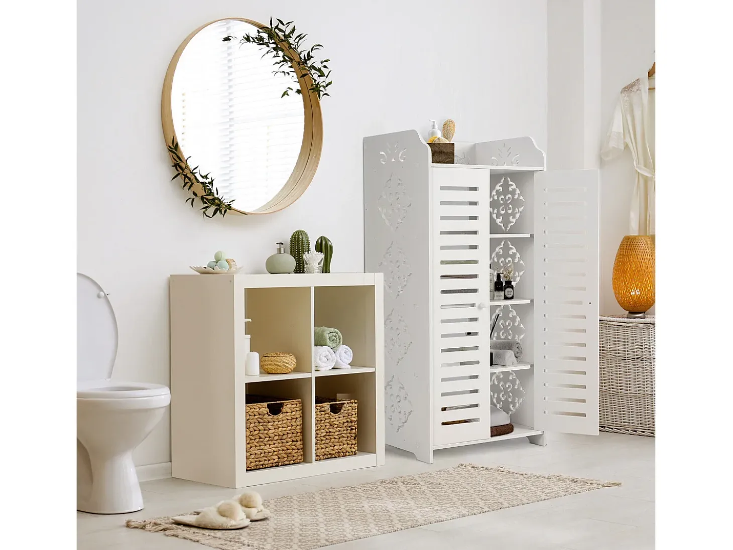 Gabinete de zapato 5 estantes, gabinete de zapato de entrada de 2 puertas, diseño de patrones de corte, 40x31x90cm, blanco