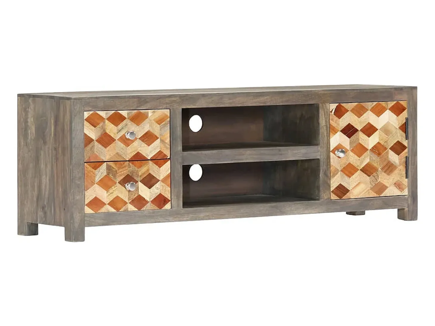 Garden Furniture - Mueble para TV de madera maciza reciclada gris 120x30x40 cm