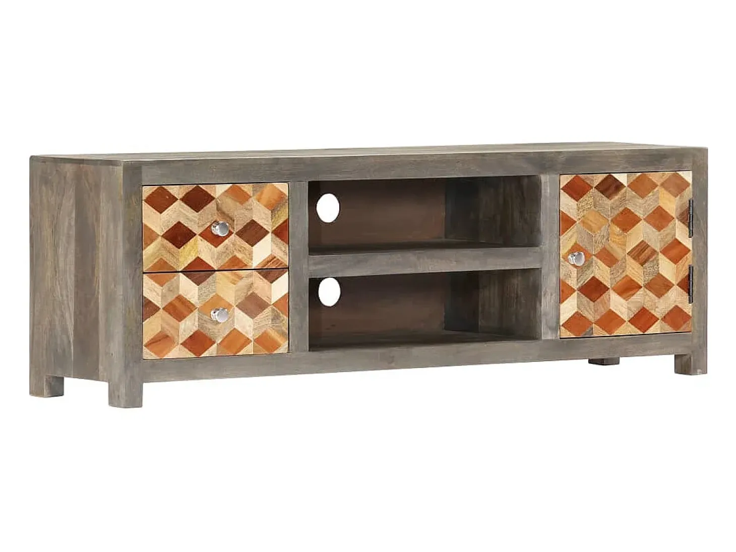 Garden Furniture - Mueble para TV de madera maciza reciclada gris 120x30x40 cm
