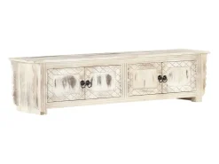 Garden Furniture - Mueble de TV de madera maciza de mango blanco 140x30x35 cm