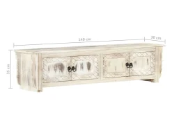 Garden Furniture - Mueble de TV de madera maciza de mango blanco 140x30x35 cm