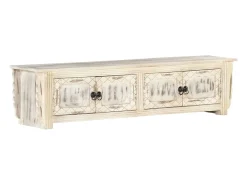 Garden Furniture - Mueble de TV de madera maciza de mango blanco 140x30x35 cm