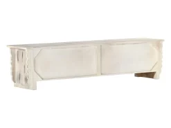 Garden Furniture - Mueble de TV de madera maciza de mango blanco 140x30x35 cm