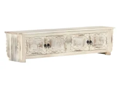Garden Furniture - Mueble de TV de madera maciza de mango blanco 140x30x35 cm
