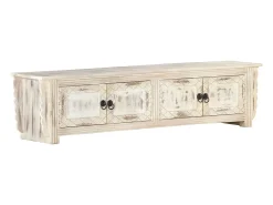 Garden Furniture - Mueble de TV de madera maciza de mango blanco 140x30x35 cm