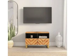 Garden Furniture - Mueble de TV madera de mango marrón negro 70x33,5x46 cm