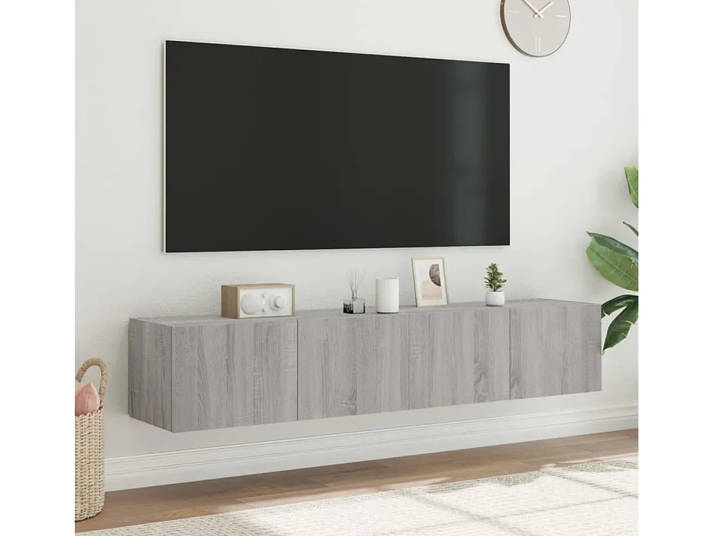 Gerben Muebles TV de pared con luces LED 2 uds gris Sonoma 80x35x31 cm
