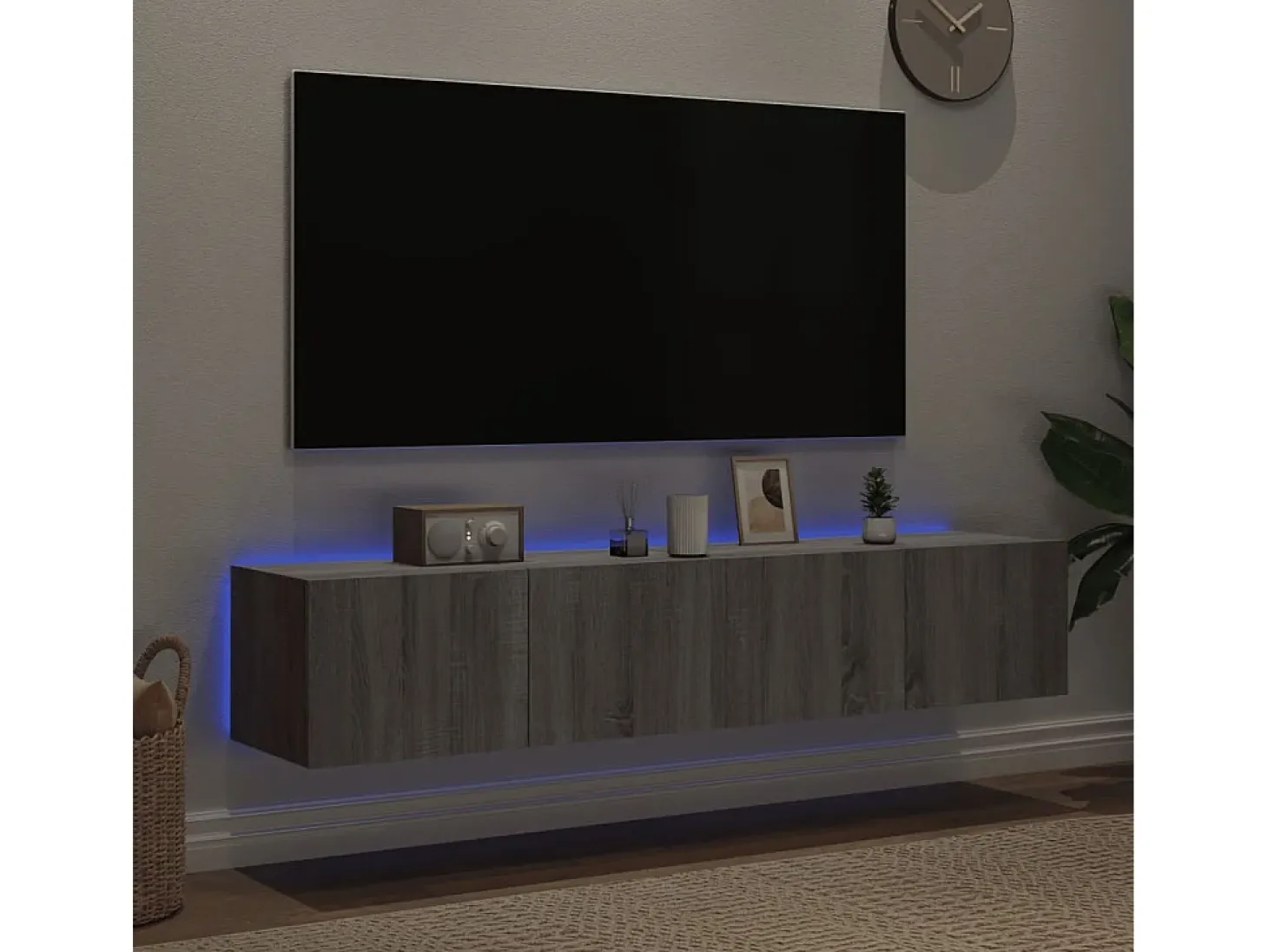Gerben Muebles TV de pared con luces LED 2 uds gris Sonoma 80x35x31 cm