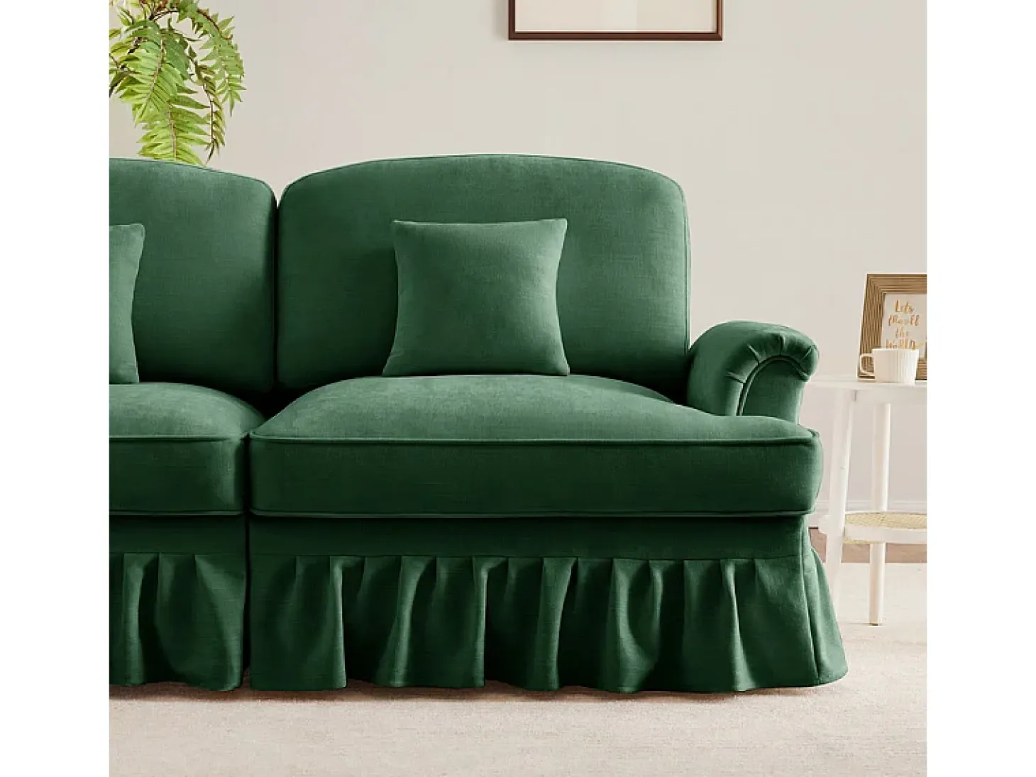 Gran Sofá 2 Plazas Chenille - Con Funda Extraíble y 2 Cojines - 194x83.5x93cm - Verde