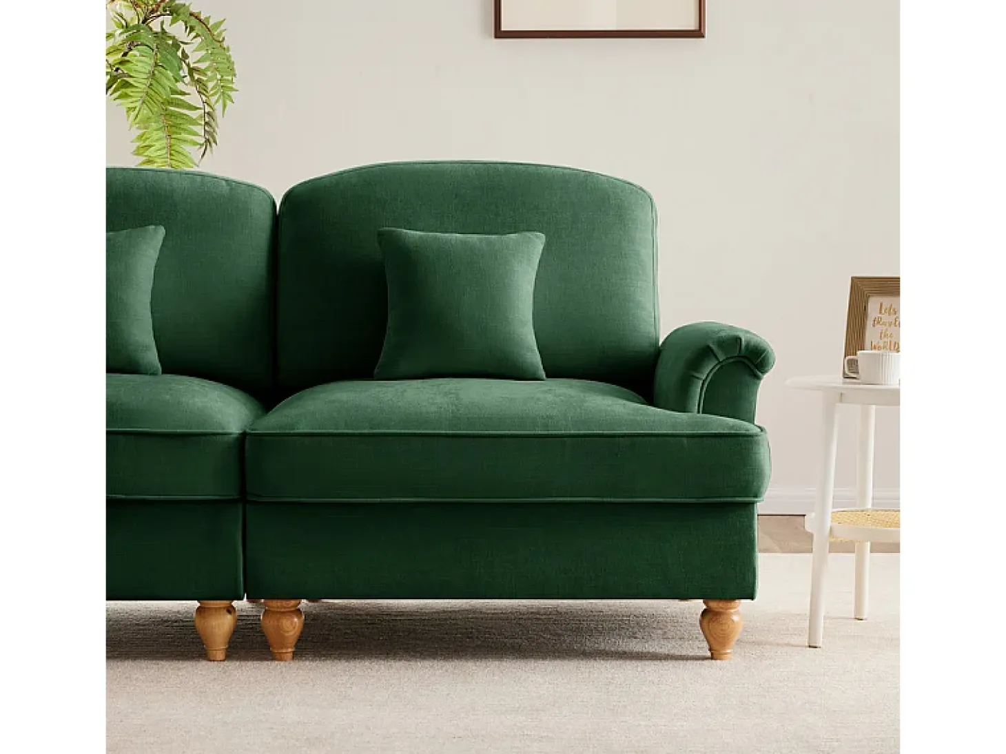 Gran Sofá 2 Plazas Chenille - Con Funda Extraíble y 2 Cojines - 194x83.5x93cm - Verde