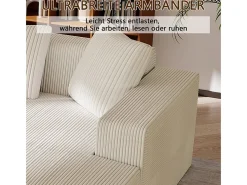 Gran sofá angular recto modular, de pana, con 4 cojines, sin montaje requerido, 261x146x65cm, Blanco