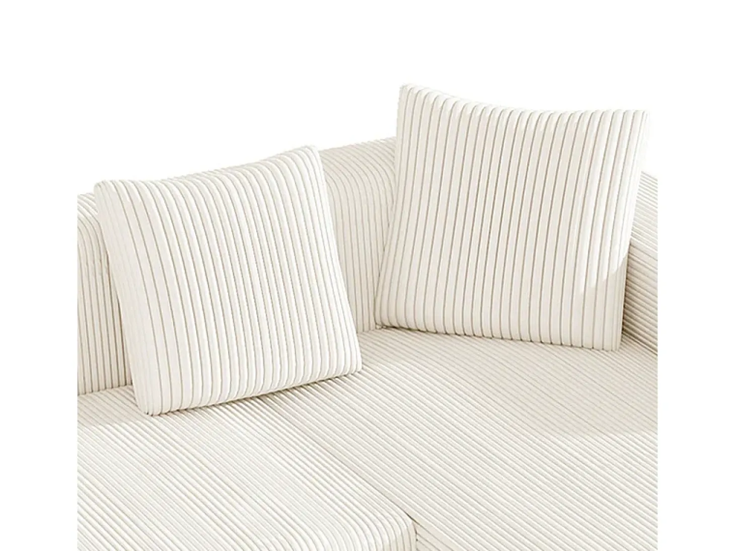 Gran sofá angular recto modular, de pana, con 4 cojines, sin montaje requerido, 261x146x65cm, Blanco