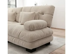 Gran sofá beige - 3 plazas - con 5 cojines - estructura madera maciza - Felpa - 313x77x81cm